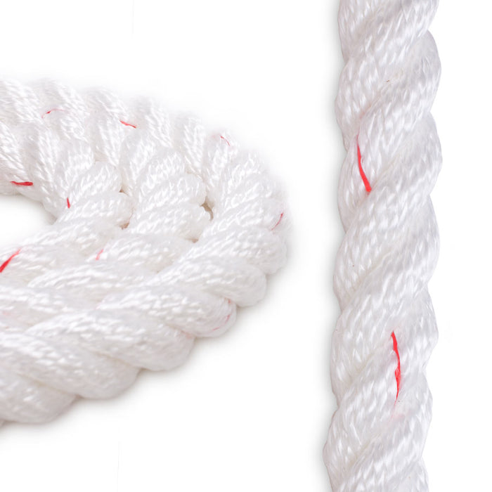1" Polyester Combo Rope - White with Red Tracer