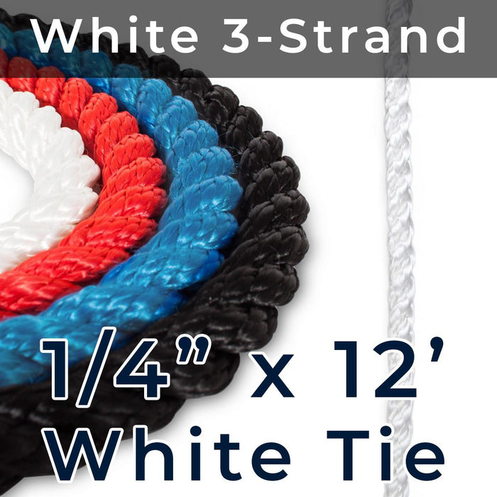 1/4" 3 Strand Nylon x 12' - White twist tie